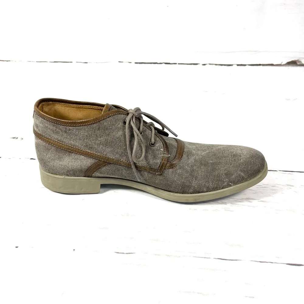 John‎ Varvatos Chukka Boots Mens Size 11.5 Gray Canvas Hand Made Lace Up Shoes